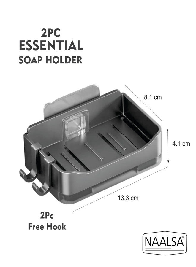 NAALSA Essential 2Pc Soap Holder for Bathroom Non-Drill Wall Mount Magic Sticker Self Adhesive Soap Stand for Bathroom with Removable Drain Tray (2) - Image 2